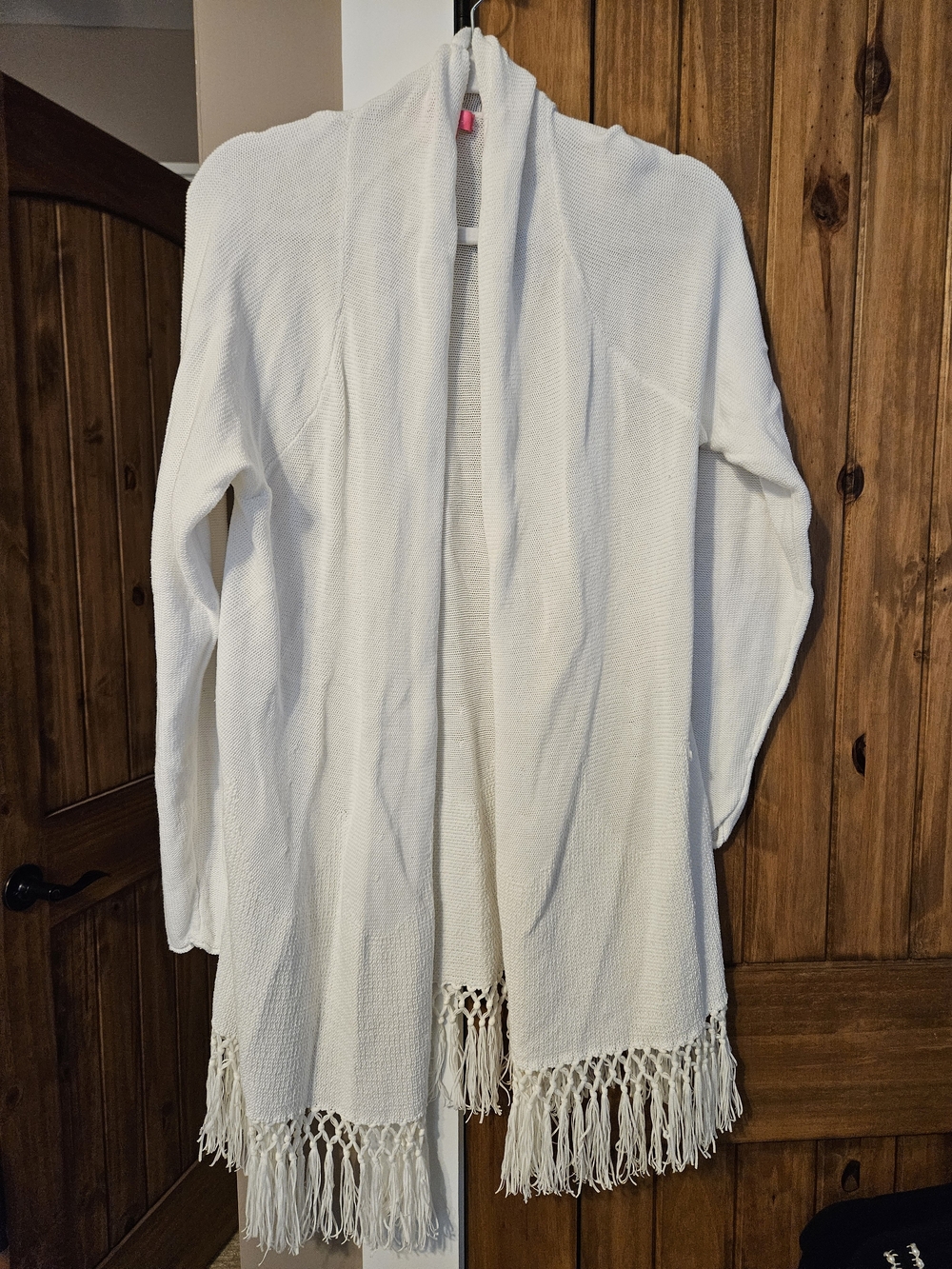 Lilly Pulitzer White Open-Front Fringe Knit Cardigan